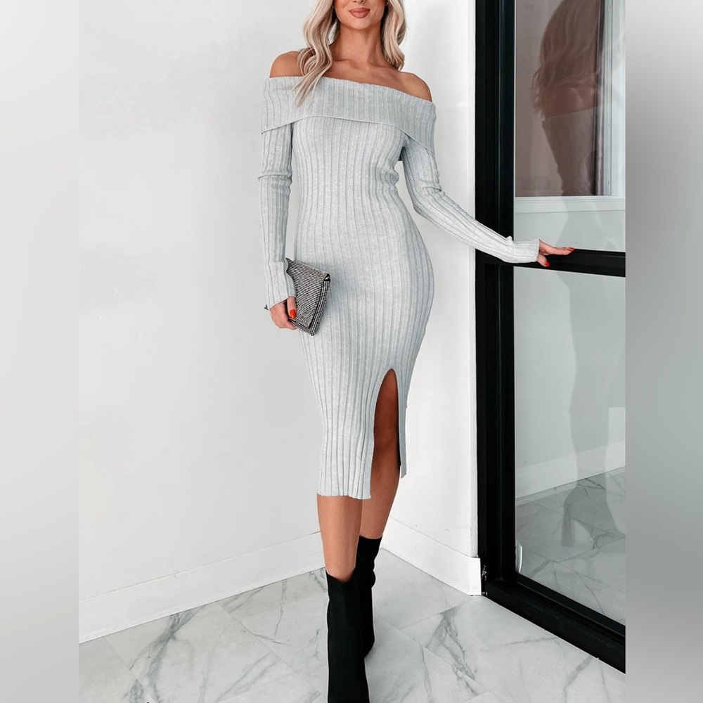 Madden Girl Light Gray Ribbed Dress